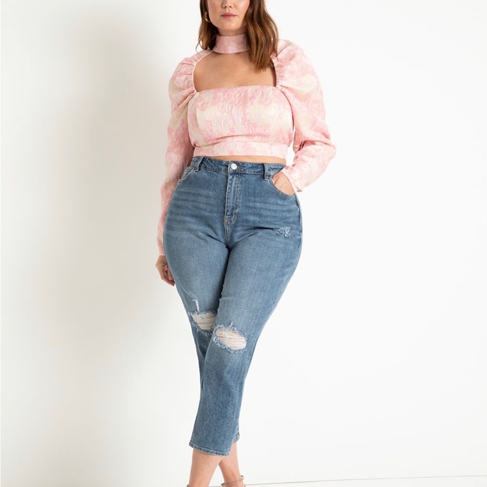 ELOQUII: Puff Sleeve Cropped Jacquard Top